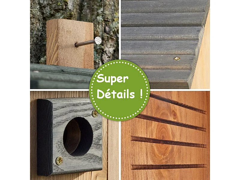 Mangeoire oiseaux extérieur à suspendre pour oiseaux sauvages en bois massif toit pente gris