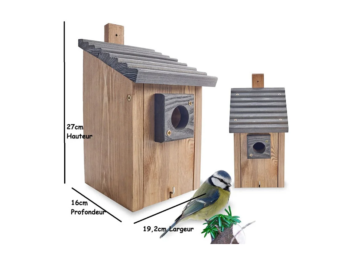Mangeoire oiseaux extérieur à suspendre pour oiseaux sauvages en bois massif toit pente gris