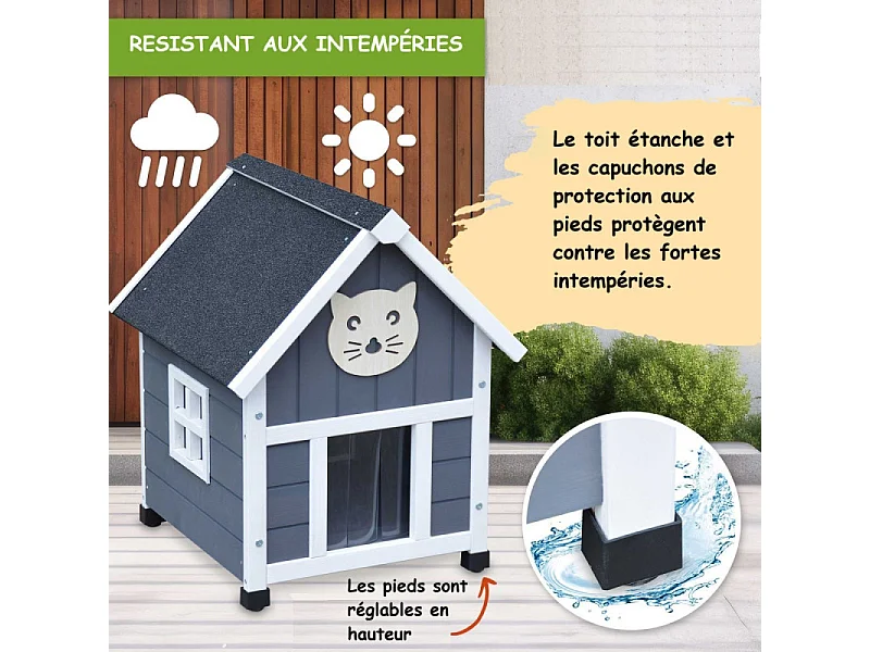 Maison pour chat niche pour exterieur et interieur 56x46x66cm Tigre