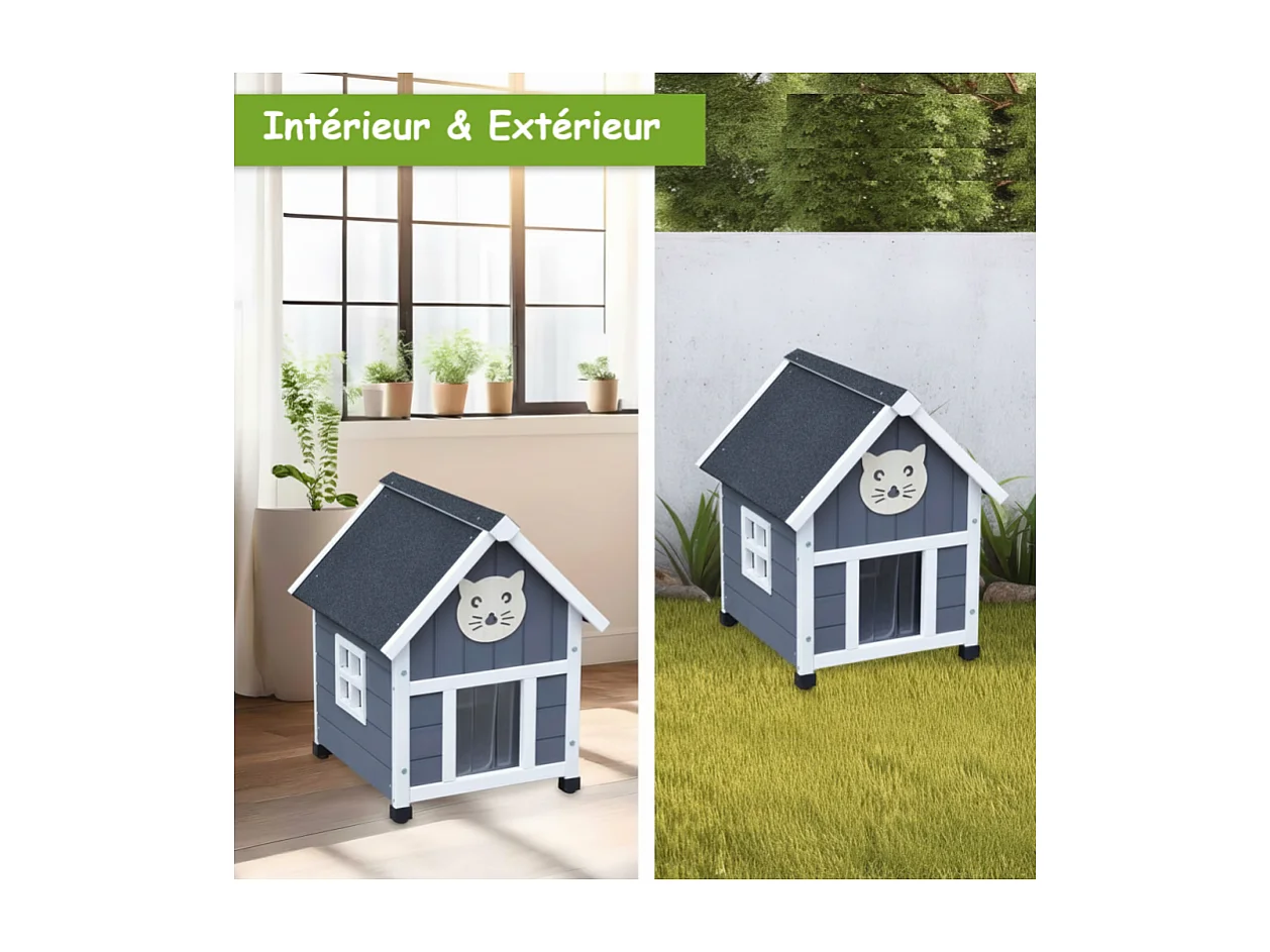 Maison pour chat niche pour exterieur et interieur 56x46x66cm Tigre
