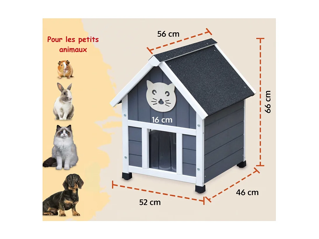 Maison pour chat niche pour exterieur et interieur 56x46x66cm Tigre