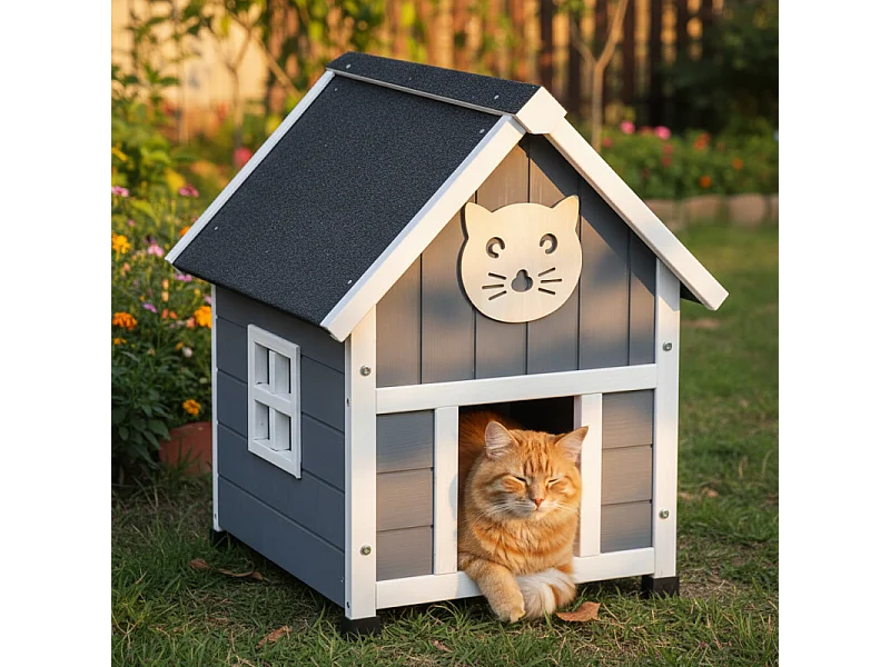 Maison pour chat niche pour exterieur et interieur 56x46x66cm Tigre