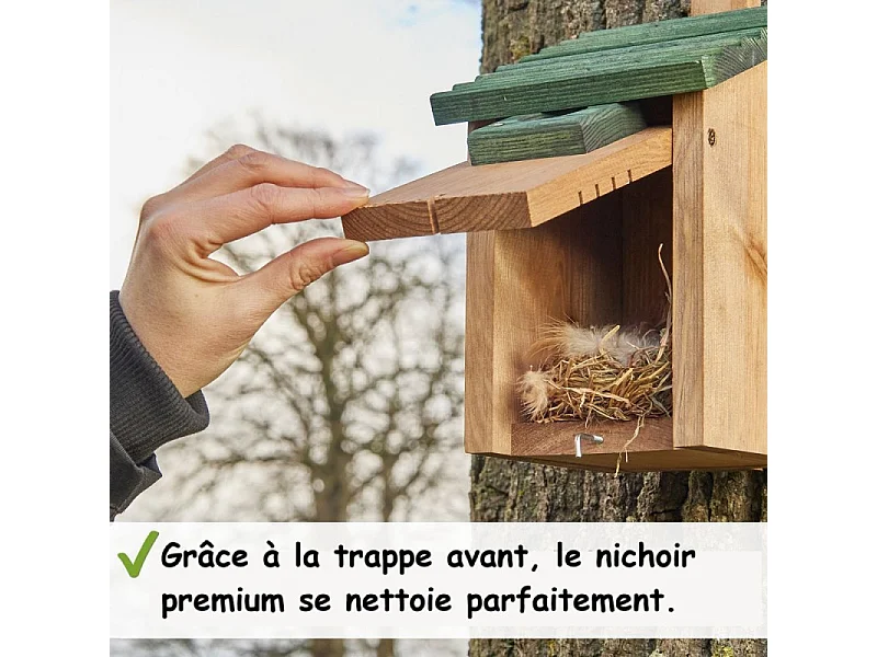 Mangeoire oiseaux extérieur à suspendre pour oiseaux sauvages en bois massif toit pente vert