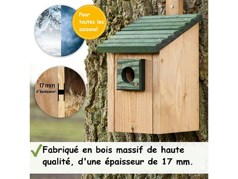 Mangeoire oiseaux extérieur à suspendre pour oiseaux sauvages en bois massif toit pente vert