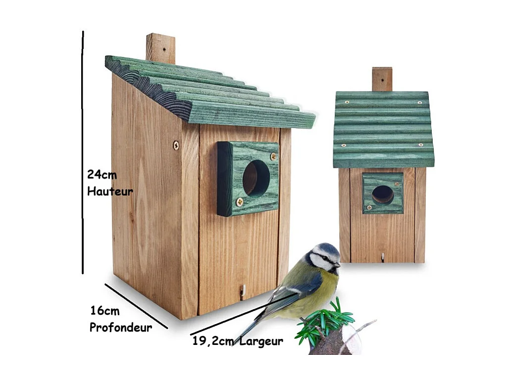 Mangeoire oiseaux extérieur à suspendre pour oiseaux sauvages en bois massif toit pente vert