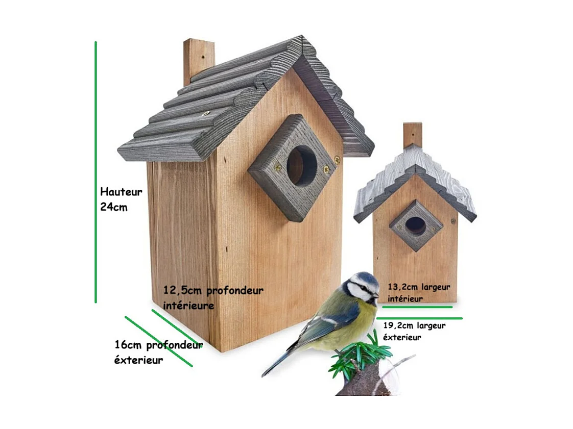 Mangeoire oiseaux extérieur à suspendre pour oiseaux sauvages en bois massif toit vert