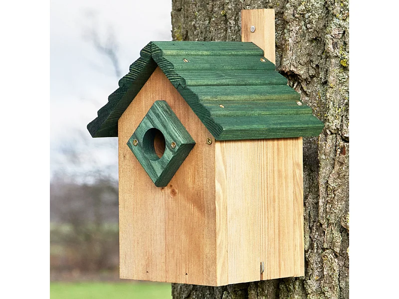 Mangeoire oiseaux extérieur à suspendre pour oiseaux sauvages en bois massif toit vert