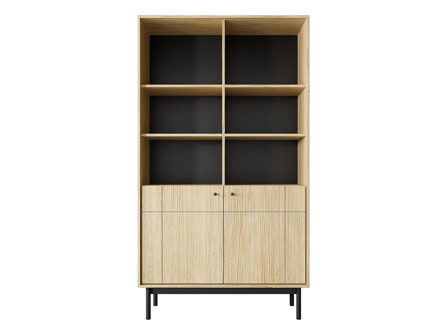 Librería: Color Roble Linea, patas negras, 103,5 x 184,6 x 39 cm