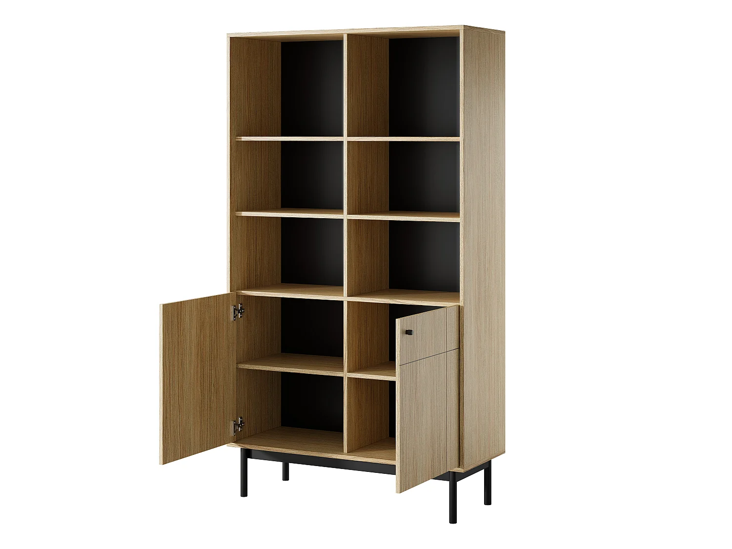 Librería: Color Roble Linea, patas negras, 103,5 x 184,6 x 39 cm