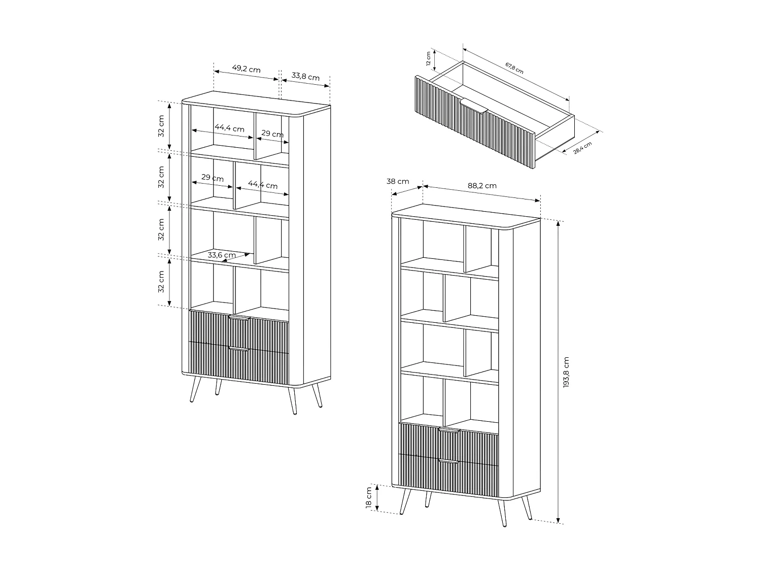 Bücherregal: Weiß, 88,2 x 38 x 193,8 cm