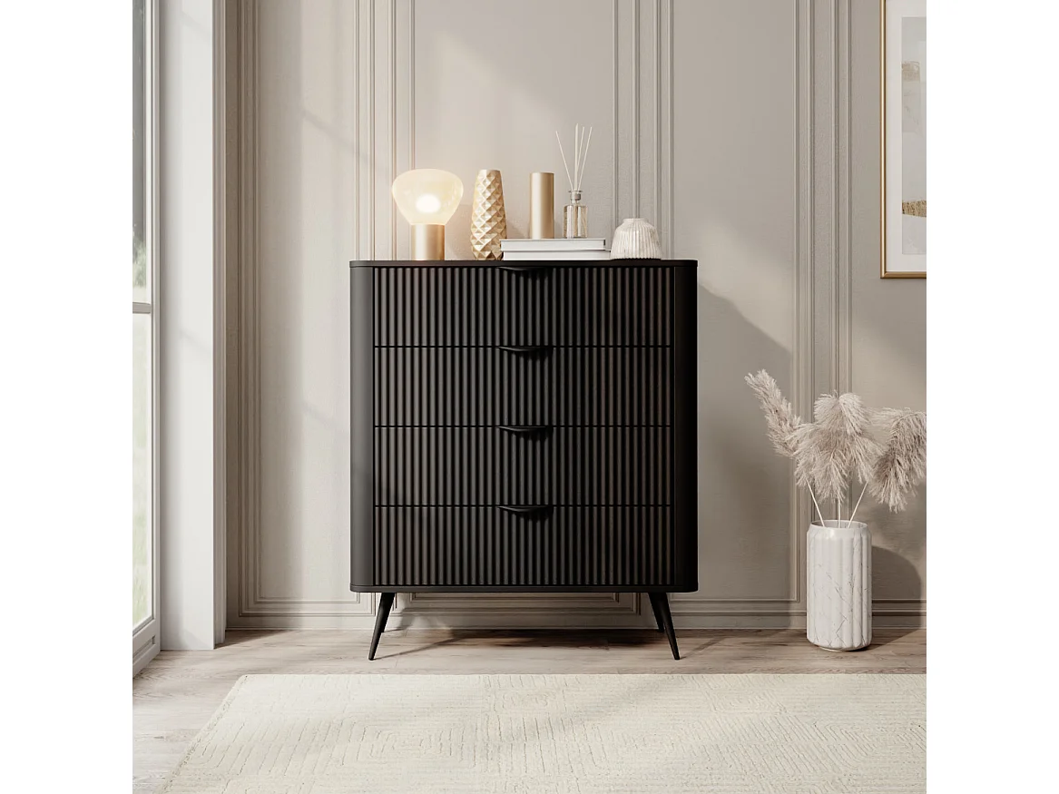 Kommode: 4 Schubladen, schwarz, 88,2 x 38 x 101,2 cm