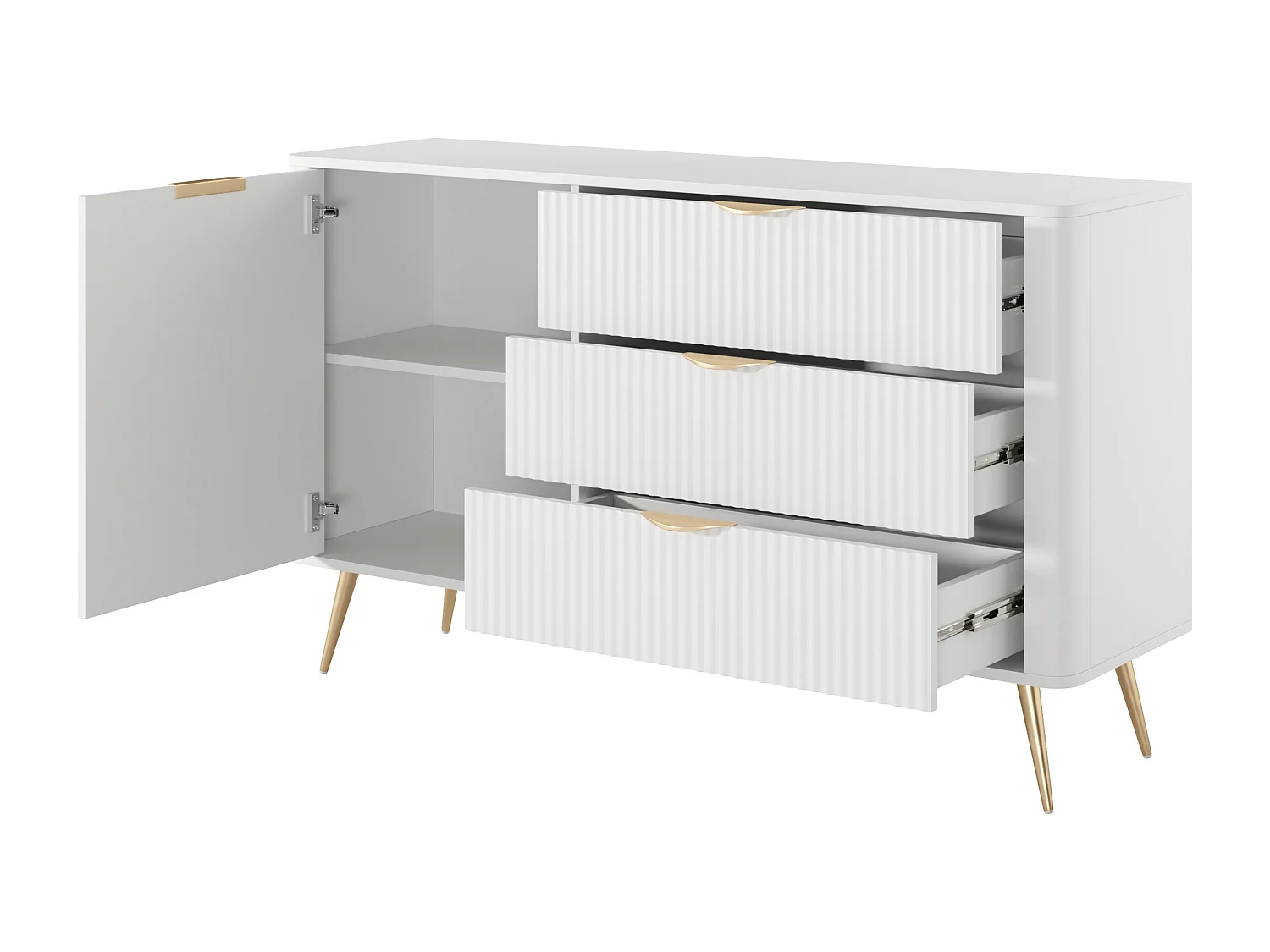 Aparador: 3 gavetas, 1 porta, Branco, 138,2 x 38 x 81,2 cm