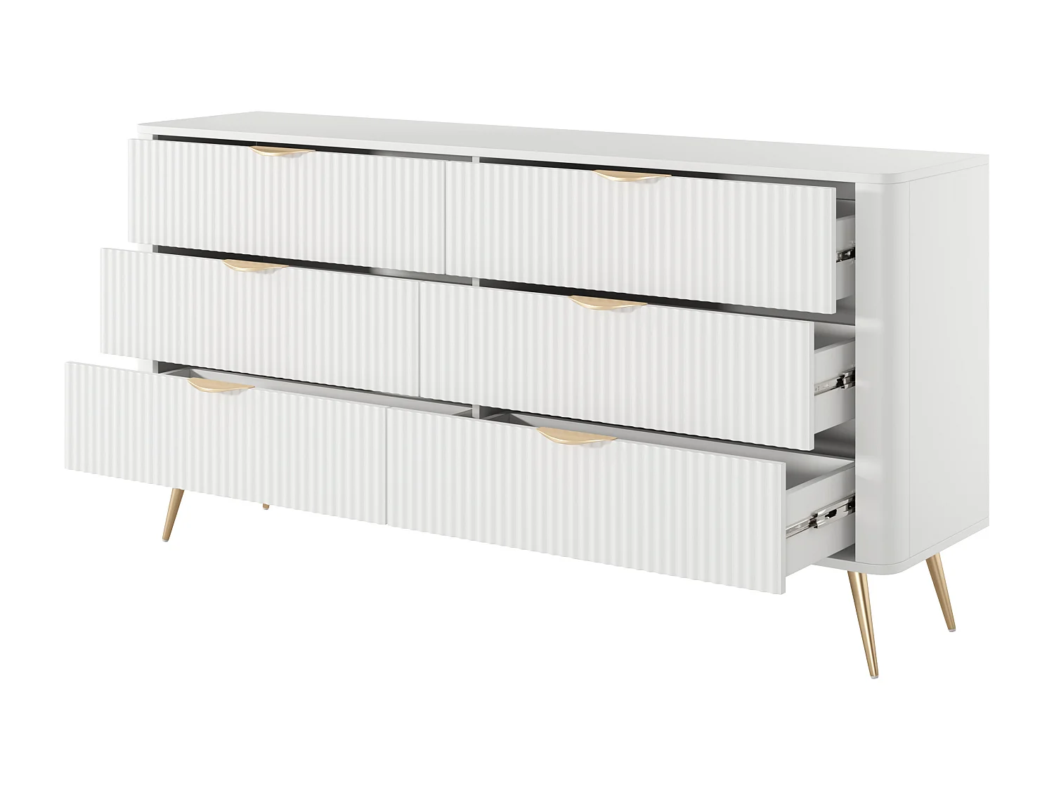 Kommode: 6 Schubladen, weiß, 163,2 x 38 x 81,2 cm