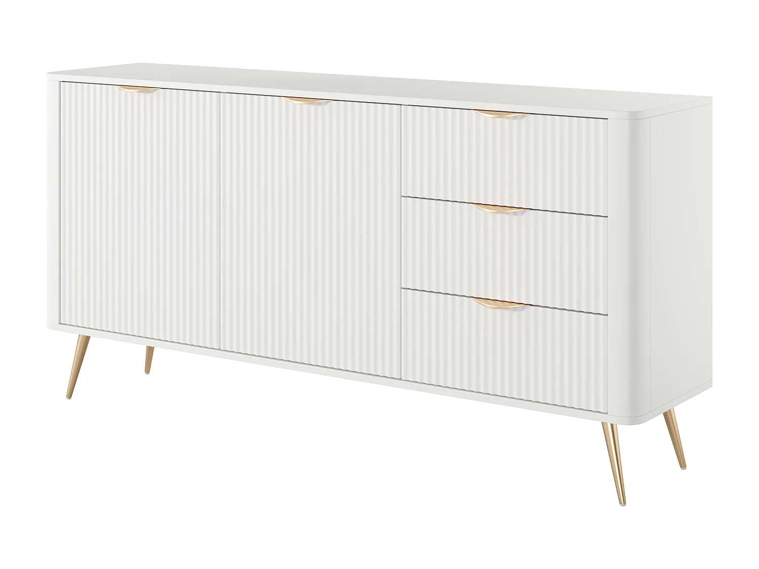 Credenza: 3 cassetti, 2 ante, Bianco, 163,2 x 38 x 81,2 cm