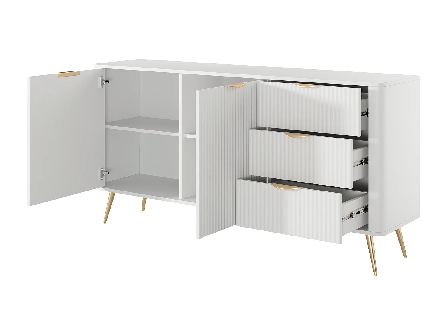 Credenza: 3 cassetti, 2 ante, Bianco, 163,2 x 38 x 81,2 cm