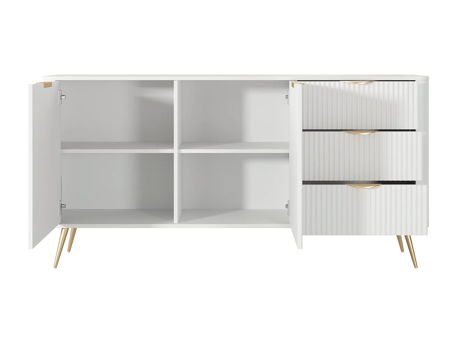 Credenza: 3 cassetti, 2 ante, Bianco, 163,2 x 38 x 81,2 cm