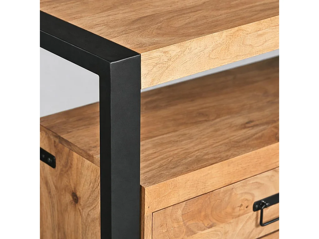 Table de chevet 2 tiroirs bois clair et métal noir MILORA