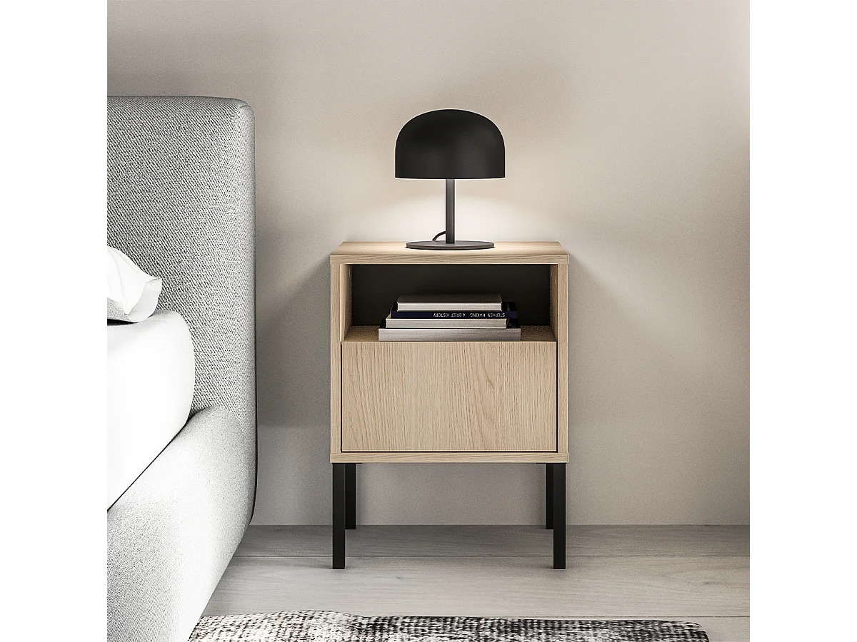 Nachttisch mit 1 Schublade Paige Holz und Schwarz