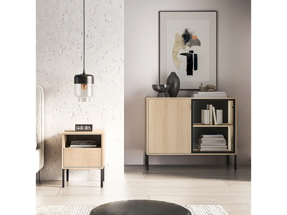 Nachttisch mit 1 Schublade Paige Holz und Schwarz