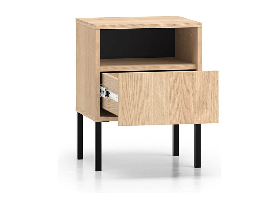 Mesilla de noche Paige de madera y negro de 1 cajón