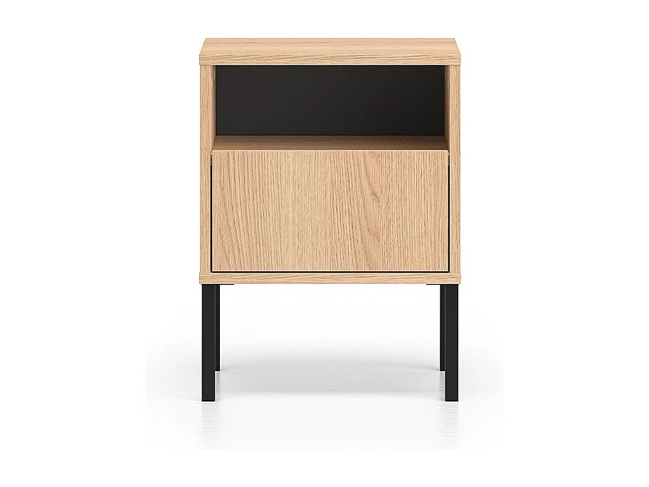 Mesilla de noche Paige de madera y negro de 1 cajón
