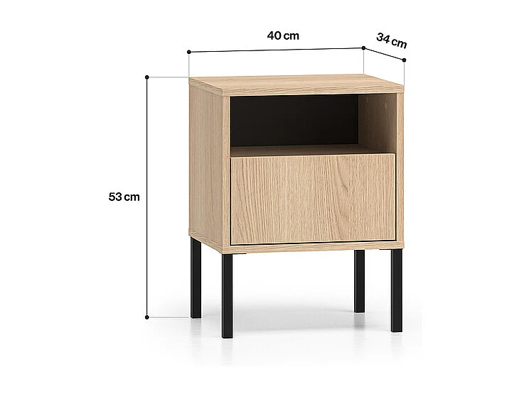 Mesilla de noche Paige de madera y negro de 1 cajón