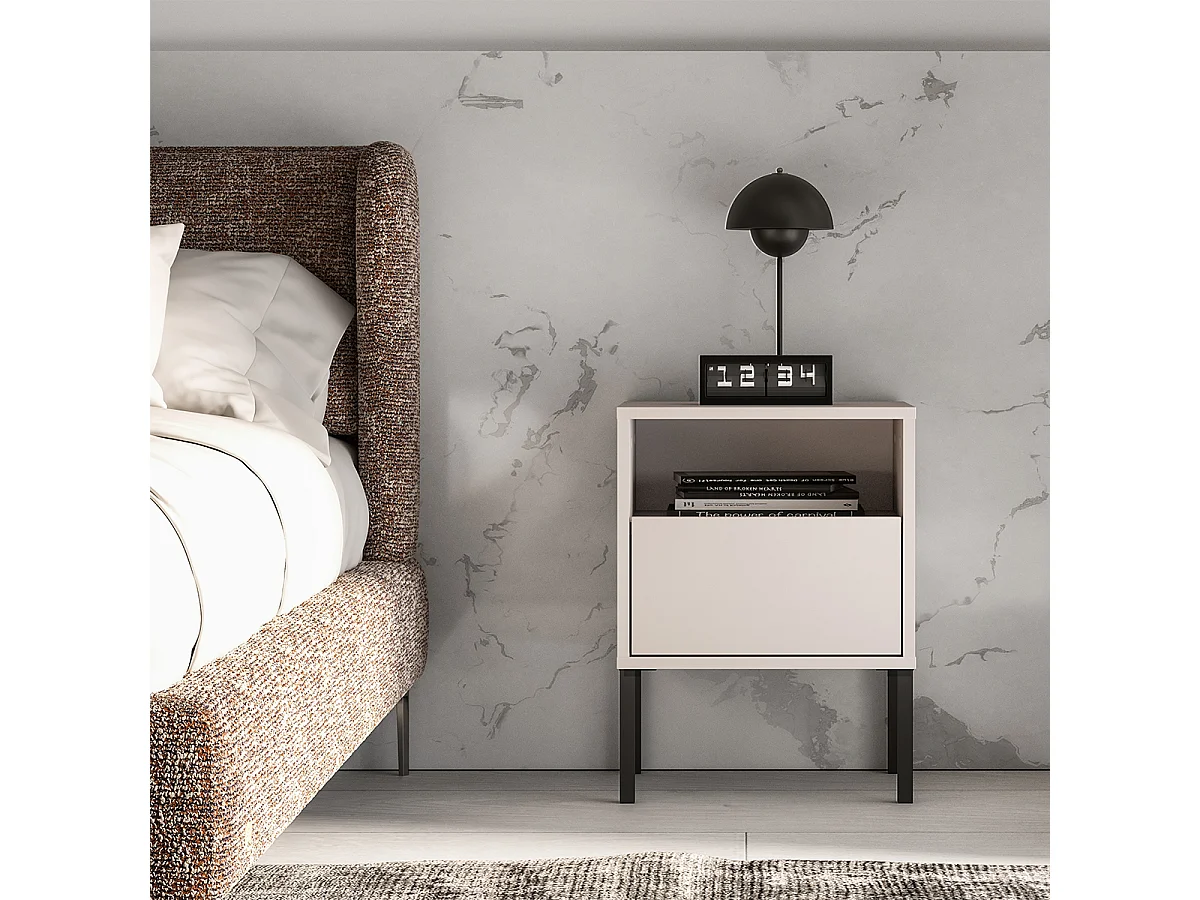 Nachttisch mit 1 Schublade Paige Kaschmir und Schwarz