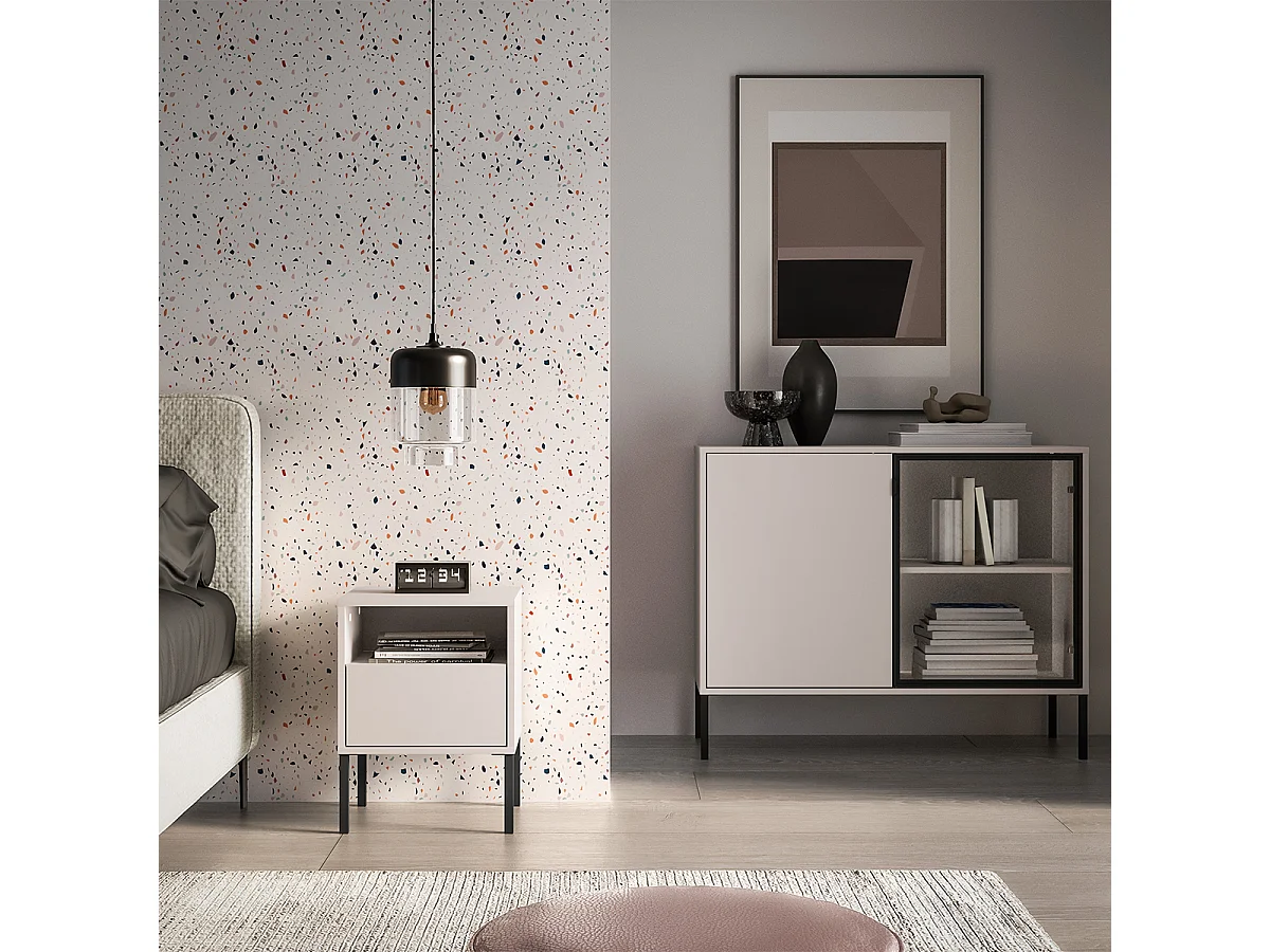 Nachttisch mit 1 Schublade Paige Kaschmir und Schwarz