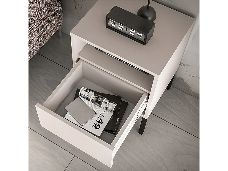 Nachttisch mit 1 Schublade Paige Kaschmir und Schwarz