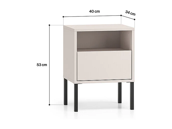 Nachttisch mit 1 Schublade Paige Kaschmir und Schwarz