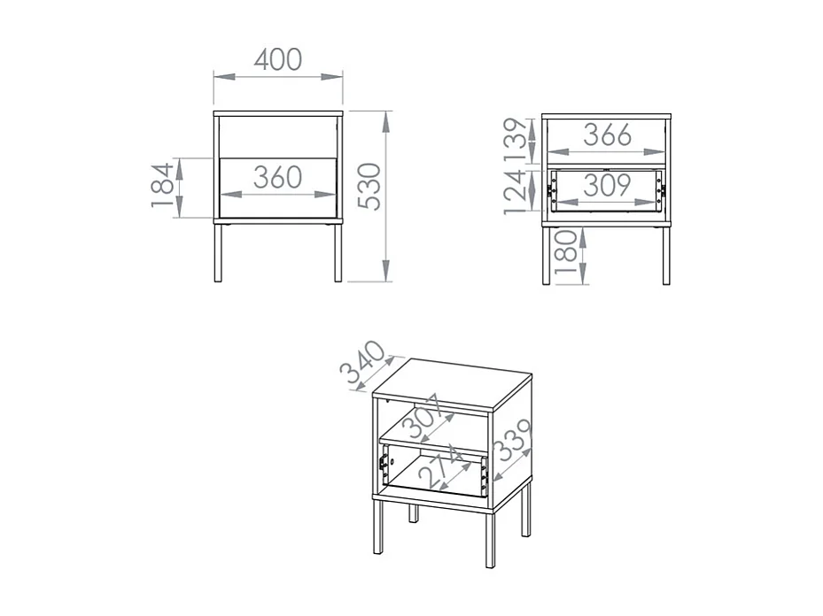 Nachttisch mit 1 Schublade Paige Kaschmir und Schwarz