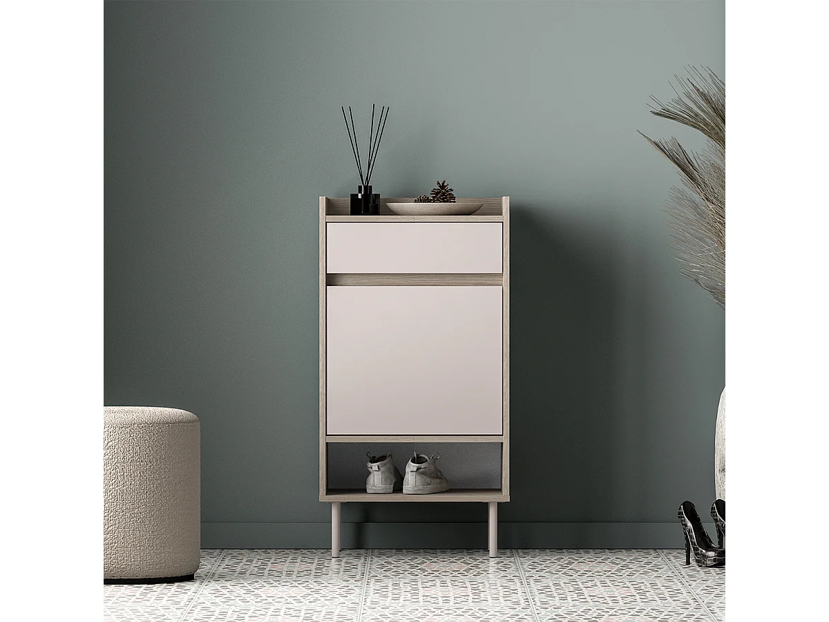 Meuble à chaussures 1 porte 1 tiroir Alos Cachemire et Bois