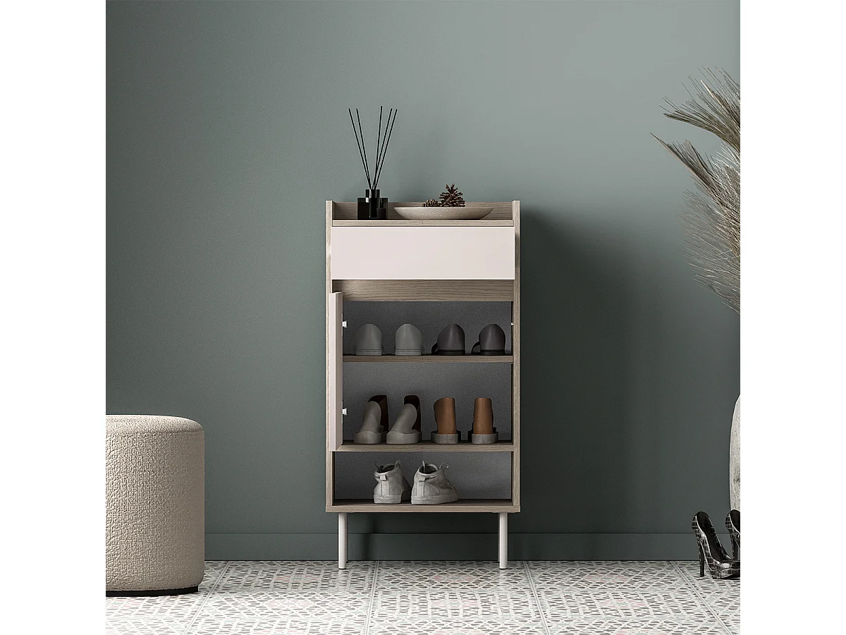 Meuble à chaussures 1 porte 1 tiroir Alos Cachemire et Bois