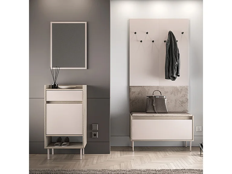 Meuble à chaussures 1 porte 1 tiroir Alos Cachemire et Bois