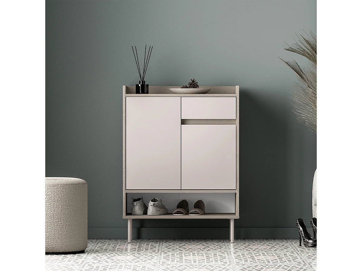 Meuble à chaussures 2 portes 1 tiroir Alos Cachemire et Bois