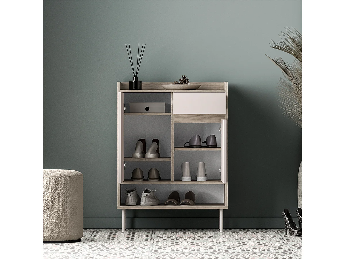 Meuble à chaussures 2 portes 1 tiroir Alos Cachemire et Bois
