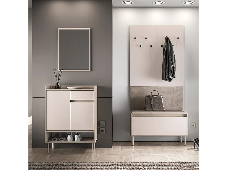 Meuble à chaussures 2 portes 1 tiroir Alos Cachemire et Bois