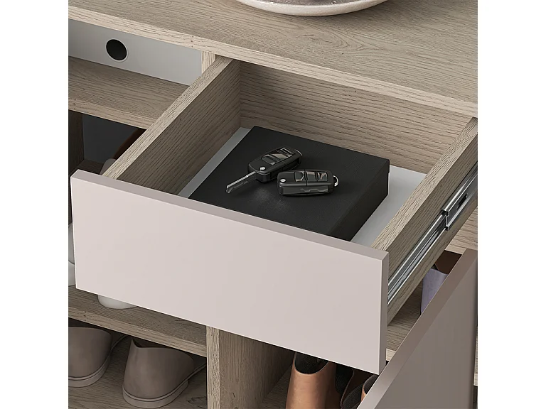 Meuble à chaussures 2 portes 1 tiroir Alos Cachemire et Bois