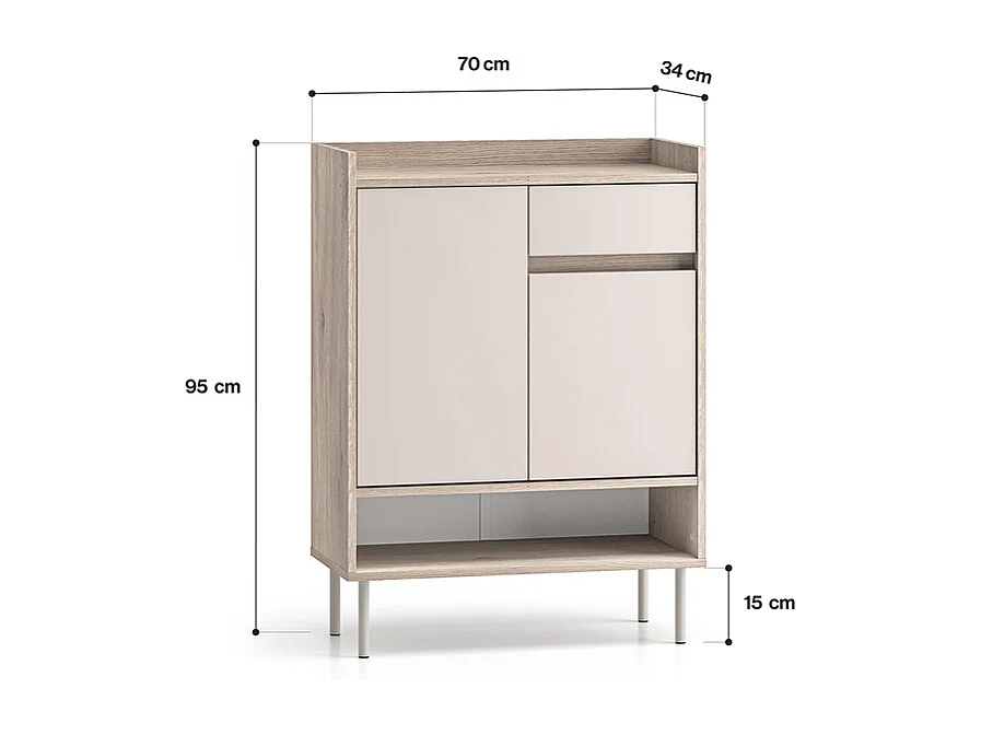 Meuble à chaussures 2 portes 1 tiroir Alos Cachemire et Bois