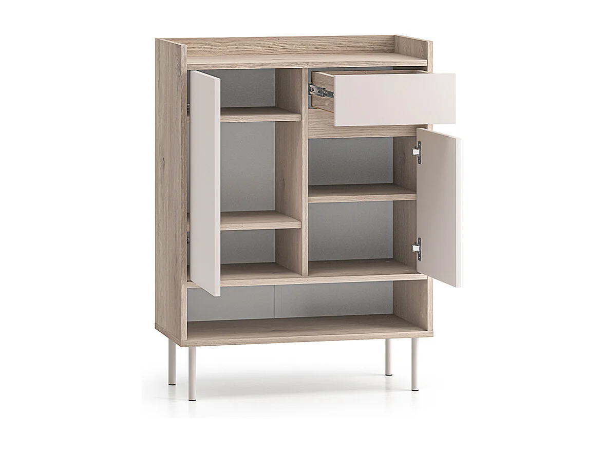 2-door 1-drawer Alos Cashmere and Wood Shoe Cabinet