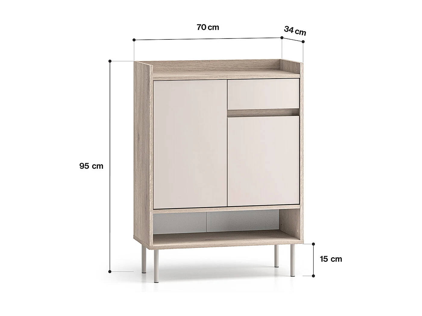 2-door 1-drawer Alos Cashmere and Wood Shoe Cabinet
