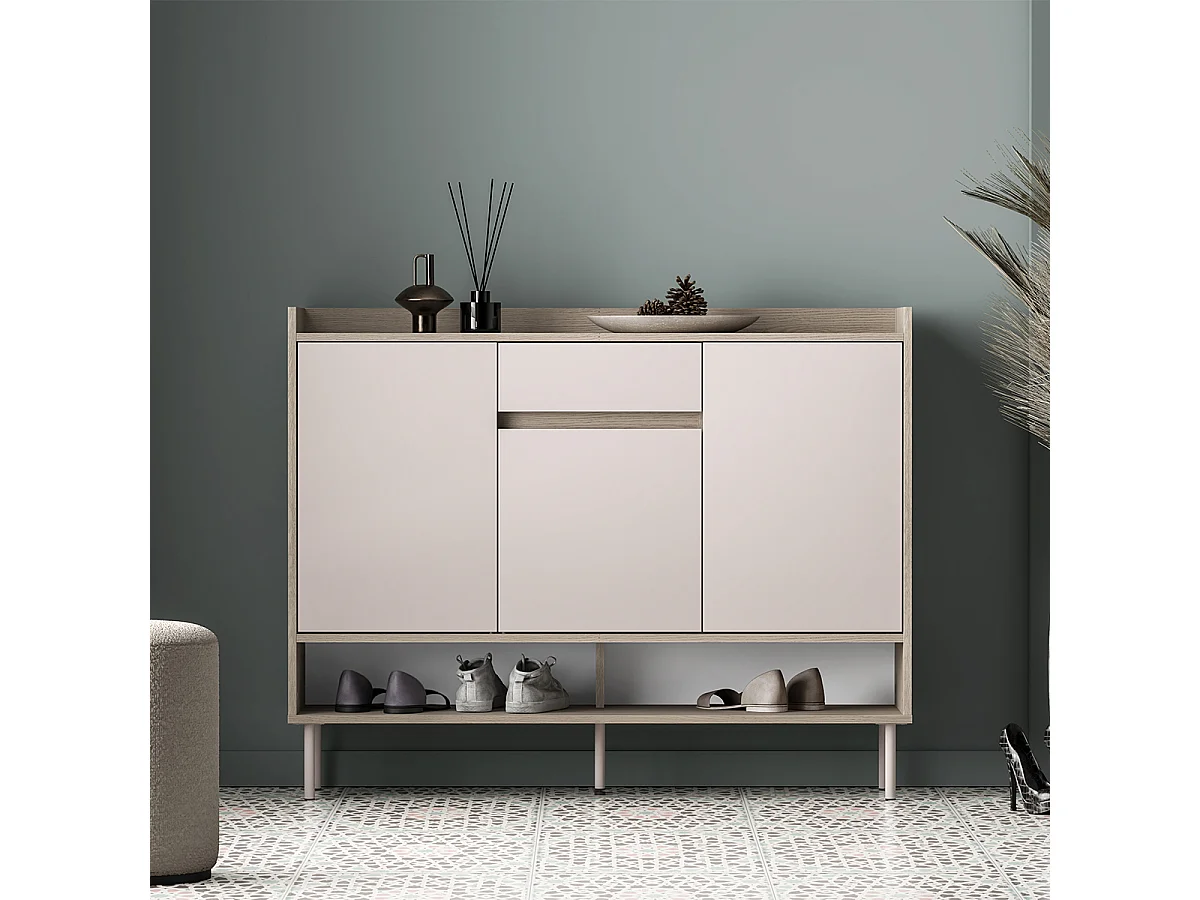 Meuble à chaussures 3 portes 1 tiroir Alos Cachemire et Bois