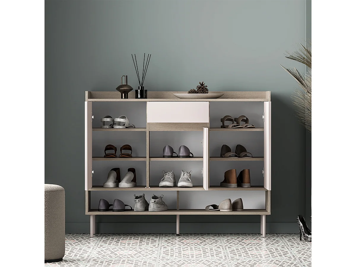 Meuble à chaussures 3 portes 1 tiroir Alos Cachemire et Bois