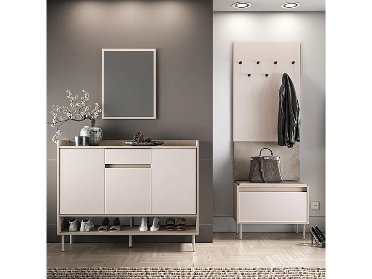 Meuble à chaussures 3 portes 1 tiroir Alos Cachemire et Bois