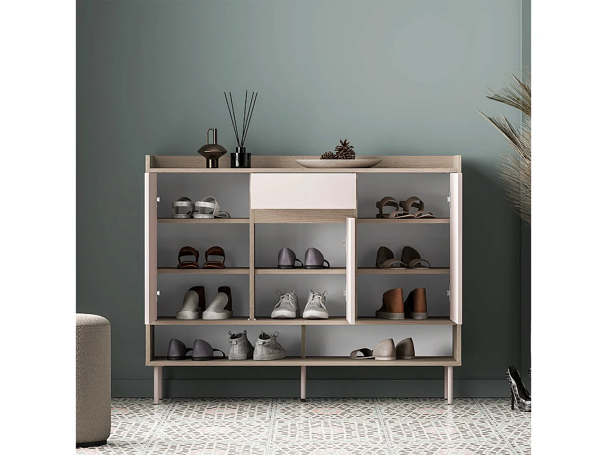Meuble à chaussures 3 portes 1 tiroir Alos Cachemire et Bois