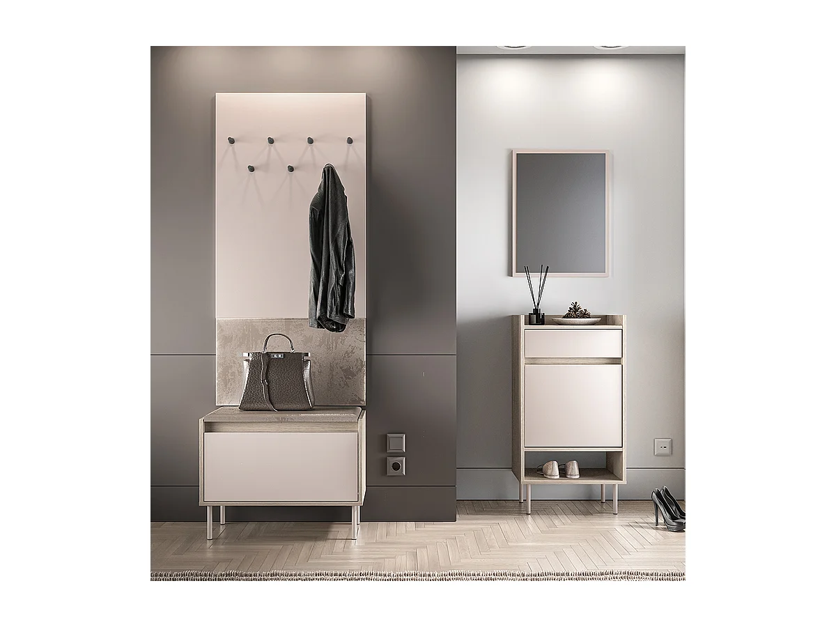 Banc meuble à chaussures 1 porte Alos Cachemire et Bois