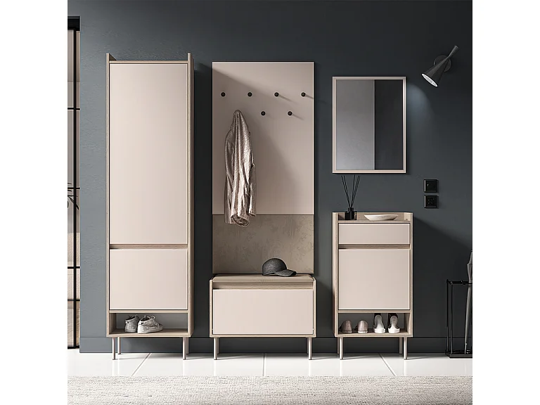 Banc meuble à chaussures 1 porte Alos Cachemire et Bois