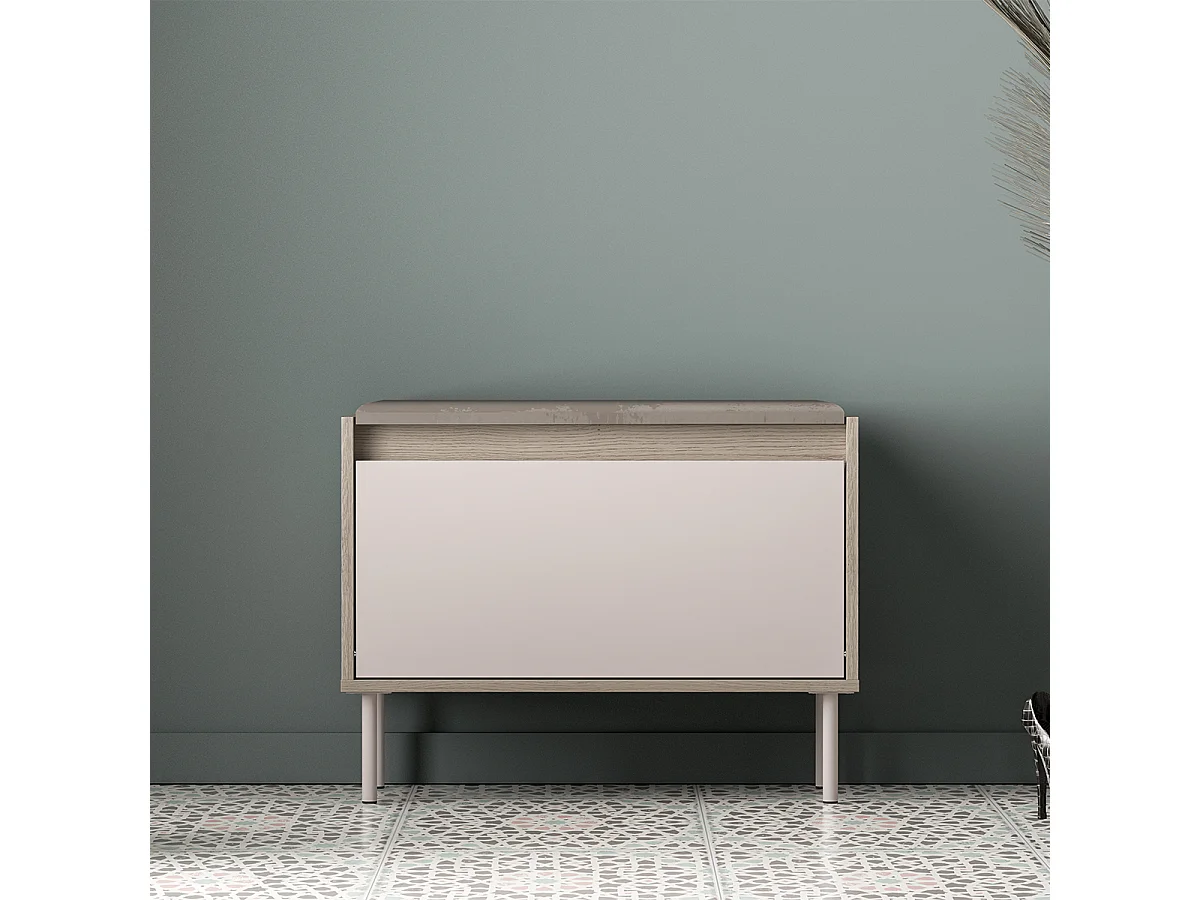 Banc meuble à chaussures 1 porte Alos Cachemire et Bois