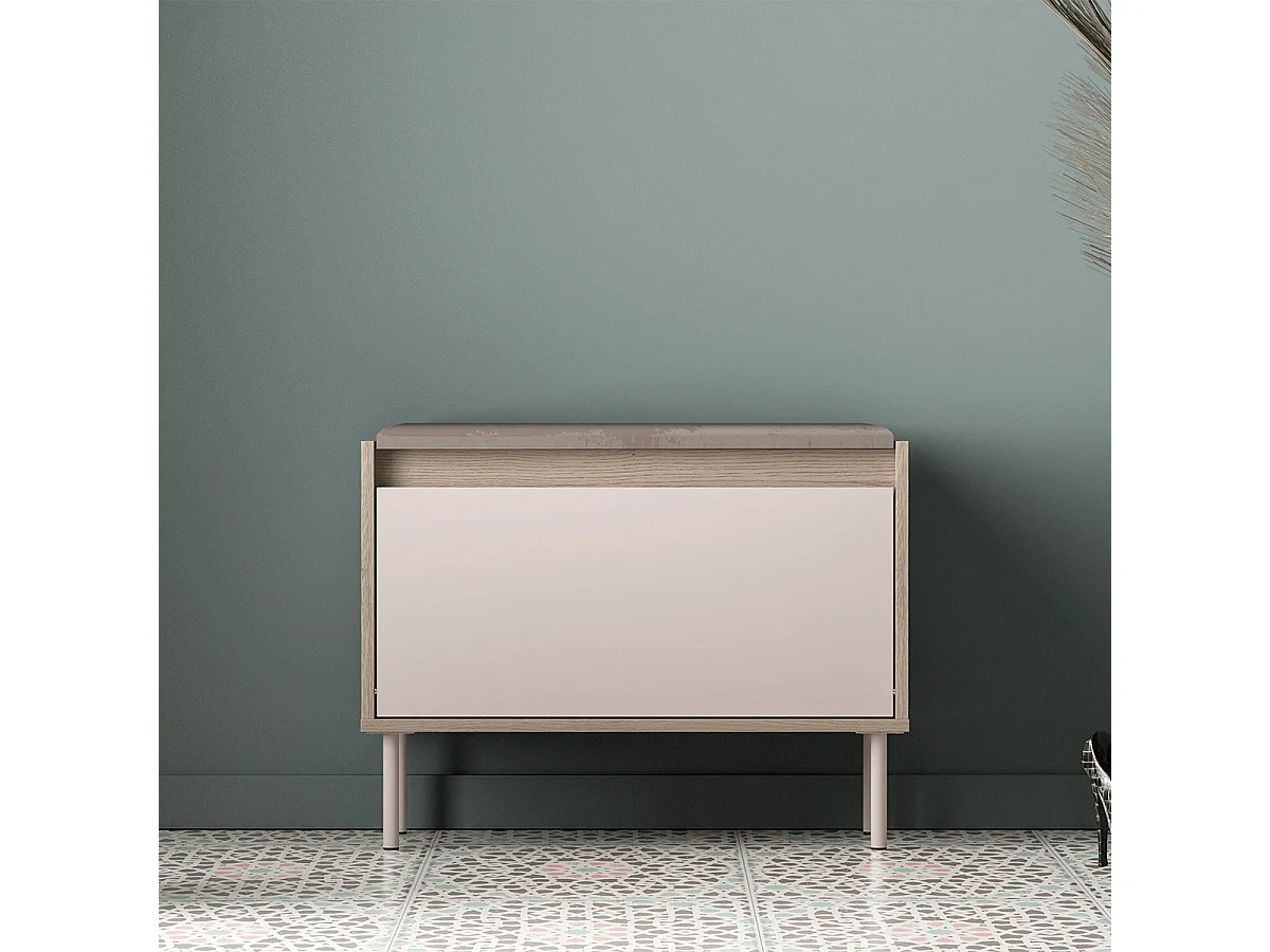 Banc meuble à chaussures 1 porte Alos Cachemire et Bois
