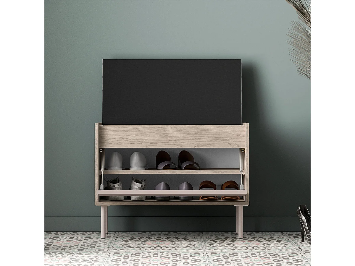 Banc meuble à chaussures 1 porte Alos Cachemire et Bois